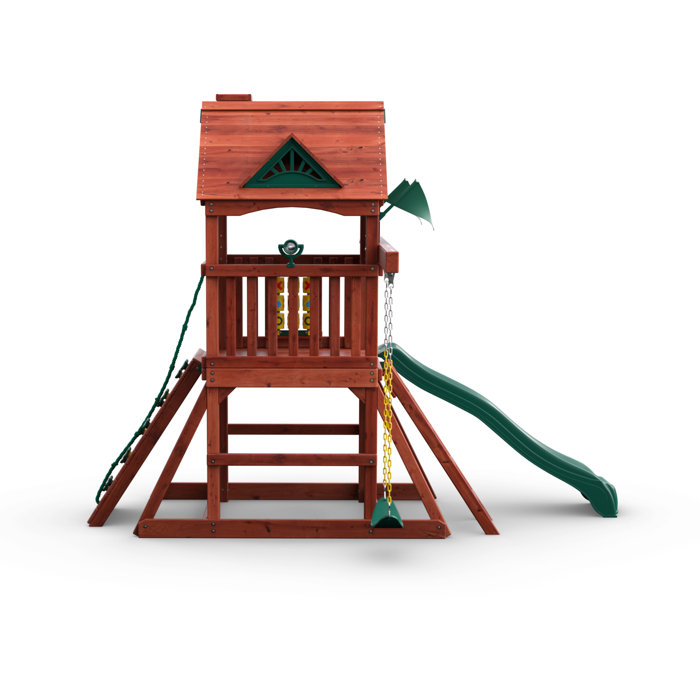 Gorilla Playsets Five Star II Space Saver Swing Set with Wood Roof